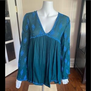 Free People Deep V Boho Long Sleeved Top